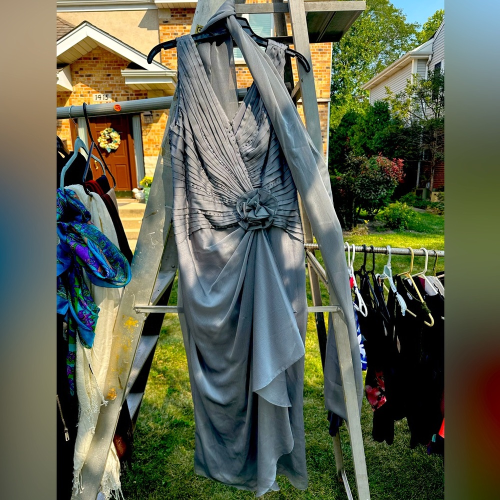 Adrianna Papell sleek silver dress